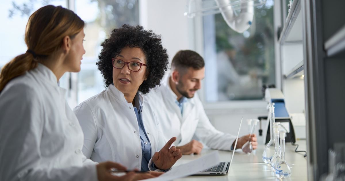 Two scientists discussing building a pilot scale setup for their lab.