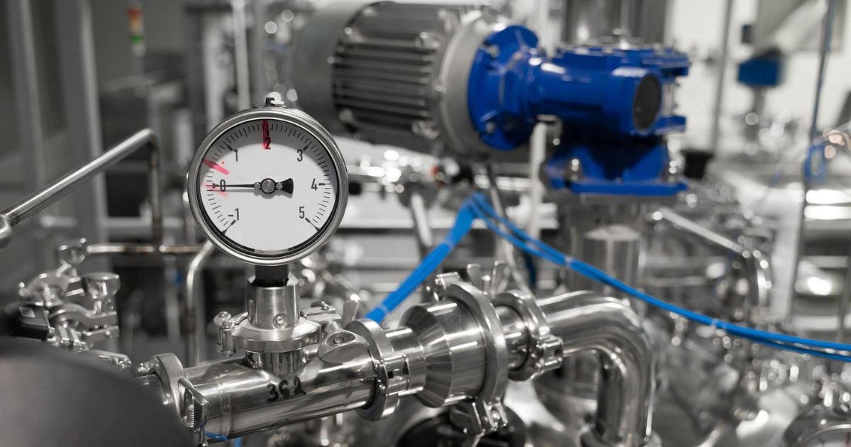 A pump and compressor equipment with ISO connections in a lab.