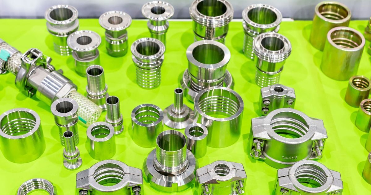 Different type of metal joint fittings or hose connectors.